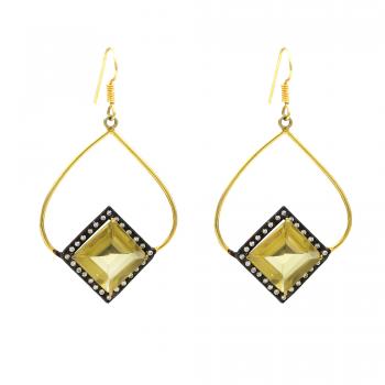 Natural Citrine with CZ Stone Seated Two-Tone Plated Earring - Radiant Beauty 